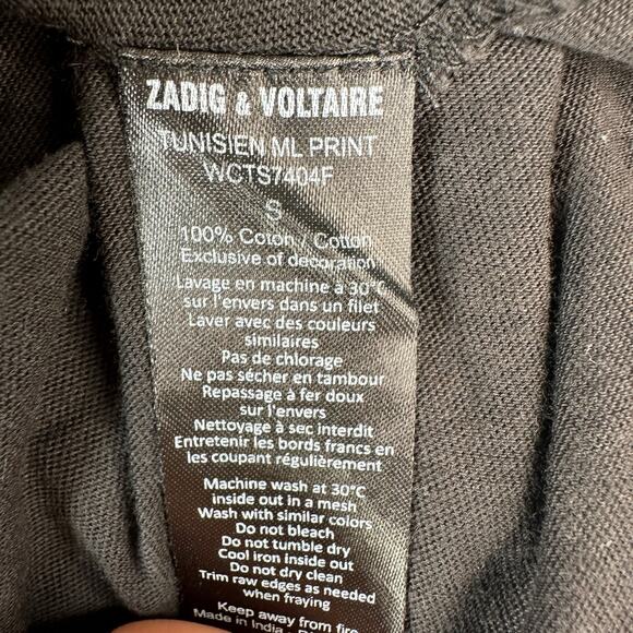 Zadig & Voltaire Top Tshirt Womens Small Skull Long Sleeve Distressed Black - Picture 9 of 9